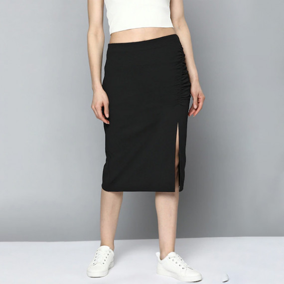 https://www.facemarshal.com/products/women-black-pure-cotton-solid-ruched-straight-skirt