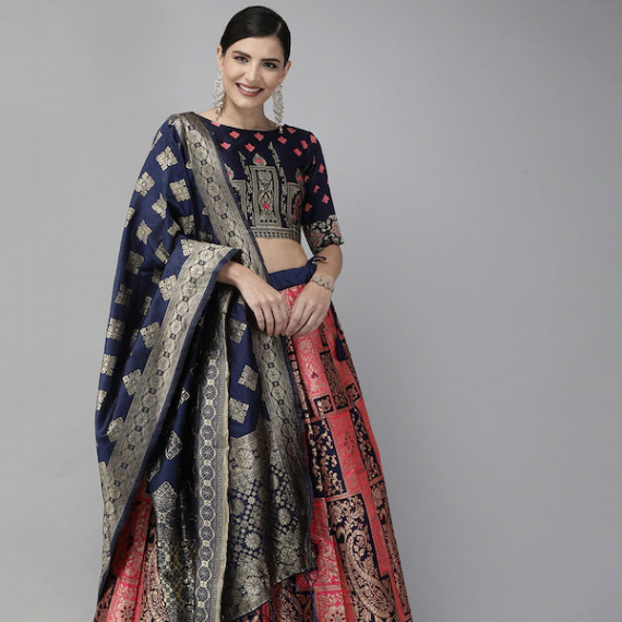 https://www.facemarshal.com/products/pink-navy-blue-woven-design-semi-stitched-lehenga-unstitched-blouse-with-dupatta