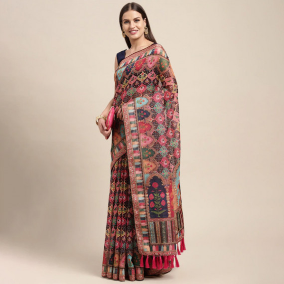 https://www.facemarshal.com/products/peach-coloured-multicoloured-kalamkari-sequinned-linen-blend-block-print-saree